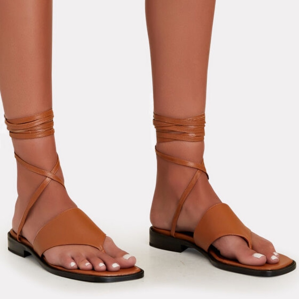 Staud Alexandre Leather Ankle Wrap Tie Lace Up Sandals